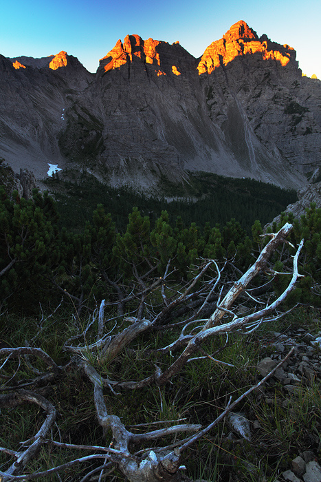 Svítání v sedle Forcella Val di Brica 2, Dolomity 2010