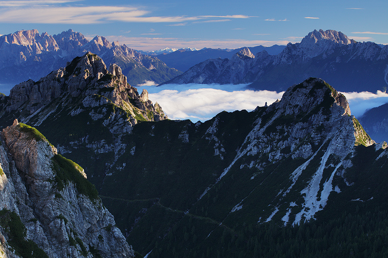 Svítání v sedle Forcella Val di Brica, Dolomity 2010