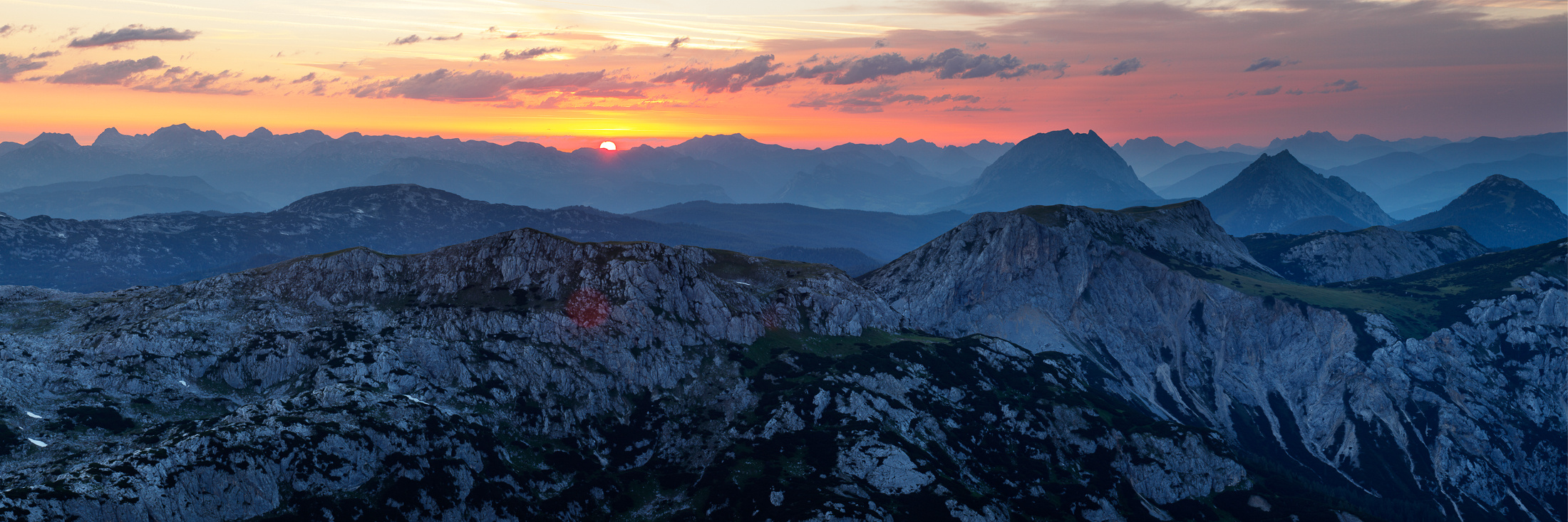 Východ slunce na Sinabellu, Dachstein, červenec 2012